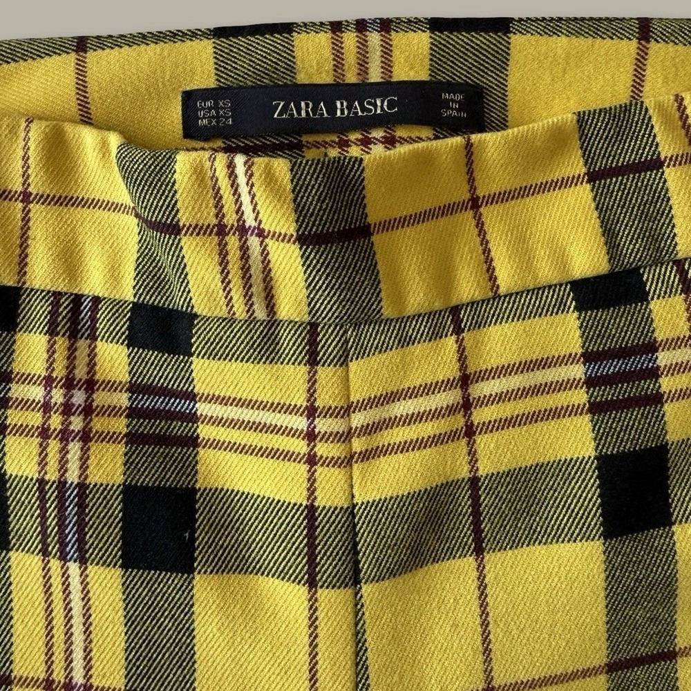 Zara Plaid High Waisted Trousers Size XS Yellow Clueless Aesthetic Skinny Pants - Picture 5 of 5